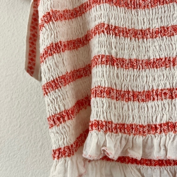 Free People Electric Love Red White Striped Lace Up Smocked Cropped Boho Top M - Picture 12 of 16